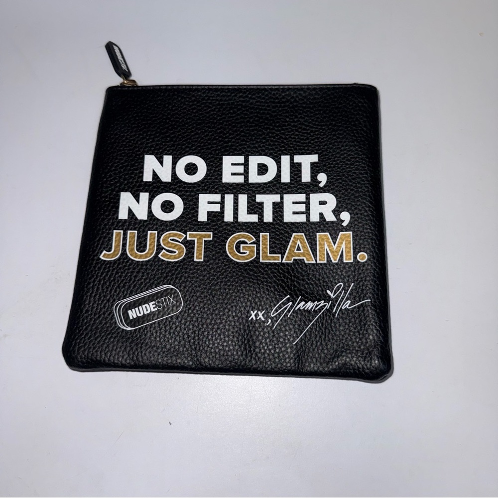 Nudestix Cosmetic Bag Black Pebbled Faux Leather Embroidery